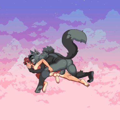 2boys, cloud meadow, evan (cloud meadow), gay, interspecies, male only, male/male, monster boy, s-purple, tagme, tongue out, webm, wolf boy, yaoi