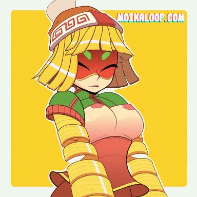 1girls, animated, areolae, arms (game), bouncing breasts, breasts, clothed, clothing, female, female only, looking at viewer, mask, min min (arms), moikaloop, nintendo