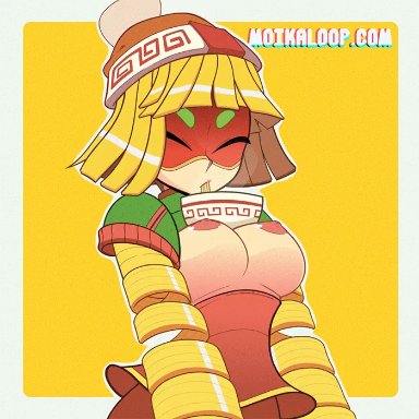 1girls, animated, areolae, arms (game), bouncing breasts, breasts, clothed, clothing, female, female only, looking at viewer, mask, min min (arms), moikaloop, nintendo