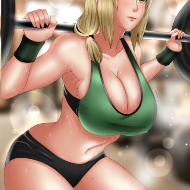 abp art, big breasts, female, female only, long hair, naruto, solo, solo female, solo focus, tsunade, workout