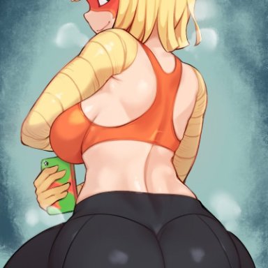 1girls, arms (game), ass, big ass, big breasts, breasts, cameltoe, female, female only, jtveemo, large breasts, looking at viewer, looking back, min min (arms), solo