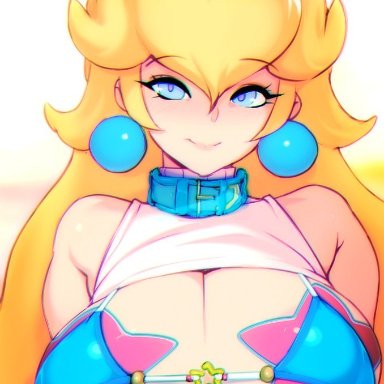 1girls, big breasts, breasts, cleavage, doxy, female, female only, large breasts, looking at viewer, mario (series), nintendo, princess peach, solo, super mario bros.