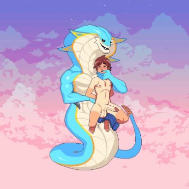 2boys, animated, cloud meadow, cum on body, evan (cloud meadow), gay, interspecies, lamia, male, male only, male/male, monster boy, naga, penis, s-purple