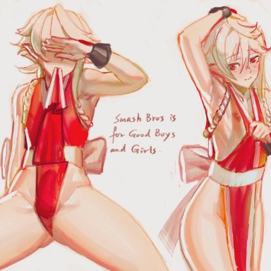 1boy, armpits, blush, bulge, corrin (fire emblem), corrin (fire emblem) (male), cosplay, crossdressing, femboy, fire emblem, fire emblem fates, girly, mai shiranui (cosplay), male only, nintendo