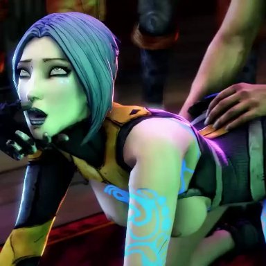 2girls, 3boys, 3d, all fours, animated, areolae, audiodude, borderlands, borderlands 2, bouncing breasts, breasts, doggy style, female, from behind, gaige