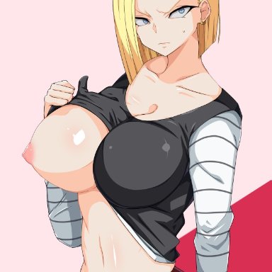 1girls, android 18, artist request, blonde hair, blue eyes, cameltoe, cleavage, curvy, dragon ball, erect nipples, female, huge areolae, huge ass, huge breasts, puffy nipples