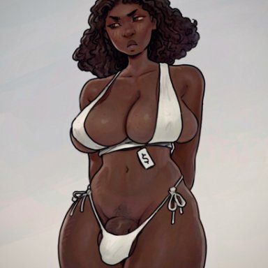 1futa, amora, big breasts, bikini, breasts, bulge, cleavage, dark skin, dark-skinned futanari, dickgirl, futa only, futanari, large breasts, penis, solo