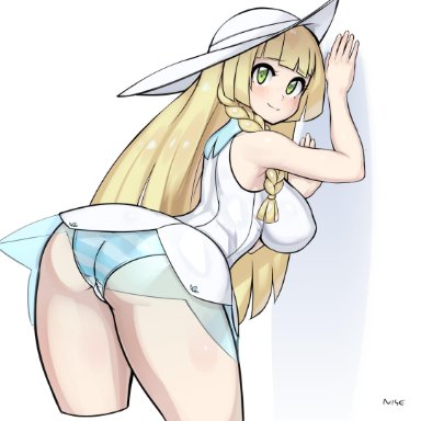 1:1, against wall, alternate breast size, ass, big ass, big breasts, blonde hair, blush, braided hair, dress, green eyes, hat, high resolution, human, large breasts