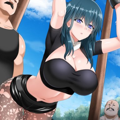 big breasts, blue eyes, blue hair, byleth (female), byleth (fire emblem), chain, chained, chained up, chains, female, fire emblem, fire emblem: three houses, hellandheaven, imminent rape, long hair