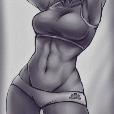 1girl, abs, armpits, arms above head, avatar the last airbender, big breasts, blush, boyshorts, clothed, dark-skinned female, female, female only, fit female, halter top, iahfy