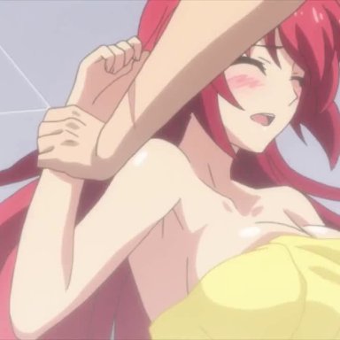 16:9 aspect ratio, 1boy, 2010s, 2d, 2d animation, 2girls, animated, ass, ass grab, audio, blush, bounce, bouncing breasts, breast grab, breasts