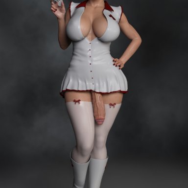 1futa, 3d, azzgard, breasts, cleavage, dickgirl, futa only, futanari, looking at viewer, penis, solo, thighhighs