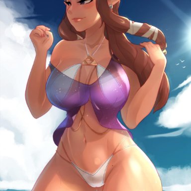 1girls, absurdres, big breasts, breasts, cleavage, female, female only, grand-sage, highres, large breasts, princess zelda, solo, the legend of zelda