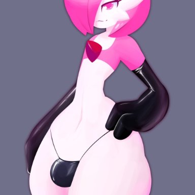 :3, 1boy, 2020, androgynous, anthro, anthrofied, black thighhighs, black thong, bulge, dated, femboy, flat chest, frowntown, gardevoir, girly