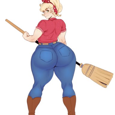 1girls, applejack (mlp), ass, big ass, blonde hair, boots, female, friendship is magic, green eyes, hasbro, high resolution, huge ass, humanized, jeans, looking back