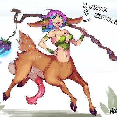 1futa, animal genitalia, centaur, deertaur, dickgirl, erection, futa only, futanari, horsecock, huge cock, league of legends, lillia (league of legends), looking at viewer, magnetus, penis