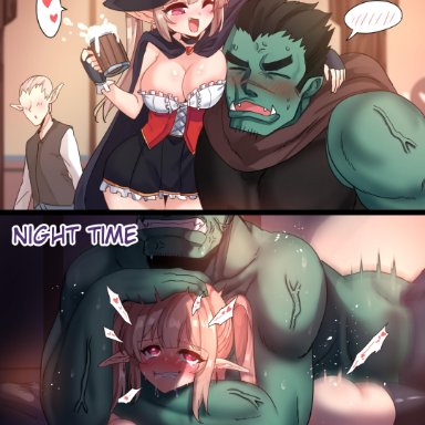 2koma, ahe gao, alcohol, asphyxiation, ass, bed, before and after, big breasts, blush, breasts, choking, cleavage, comic, couple, drooling