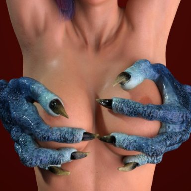 3d, alien, blue hair, breast grope, breast groping, daz3d, demon, grope, groped, groping, groping ass, groping from behind, hands, human, imminent gangbang