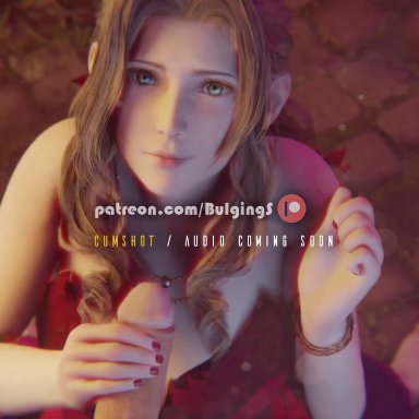 3d, aerith gainsborough, animated, barefoot, bracelet, bulgingsenpai, cg, cute, dress, eye contact, final fantasy, final fantasy vii, game cg, green eyes, hand holding