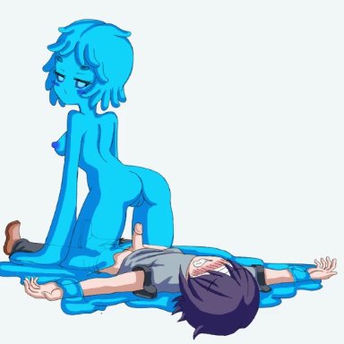 1boy, 1girl, 1girls, animated, blindfolded, blue nipples, blue skin, clothed male nude female, creampie, cum, cum inside, femdom, forced orgasm, girl on top, kiomaru1