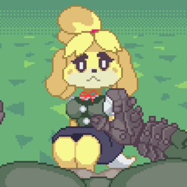 :3, 16:9 aspect ratio, 1girl, animal crossing, animal ears, animated, anthro, anthropomorphization, arm support, armor, audio, barefoot, bell, belly, big belly