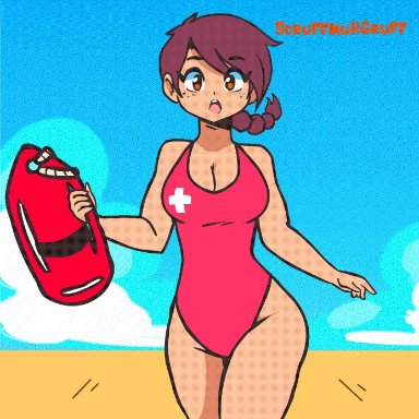 1girls, animated, big breasts, bouncing breasts, breasts, cleavage, female, female only, large breasts, one-piece swimsuit, scruffmuhgruff, solo, swimsuit