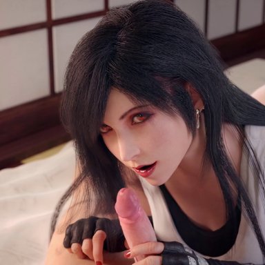 1boy, 1girl, 3d, animated, ass, bedroom, black hair, blender, clothed/nude, clothes, clothing, earrings, erection, female, final fantasy