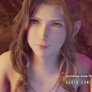 3d, 3d (artwork), aerith gainsborough, animated, barefoot, bracelet, bulgingsenpai, cum, cum in mouth, cum on face, cumshot, cute, dress, eye contact, facial