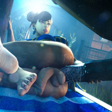 3d, anal, anal penetration, asian futa, balls, barefoot, big balls, big thighs, capcom, chun-li, dickgirl, feet, from behind, futanari, horse