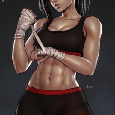 1girl, abs, black hair, breasts, cleavage, elf, elf female, fantasy, female, female only, green eyes, muscles, muscular, muscular female, piercing