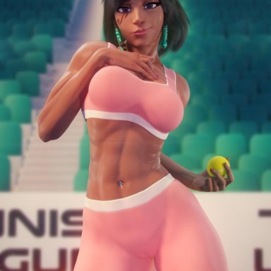 1girl, 3d, abs, blender, breasts, dark skin, dark-skinned female, earrings, female, female only, forceballfx, muscles, muscular, muscular female, overwatch