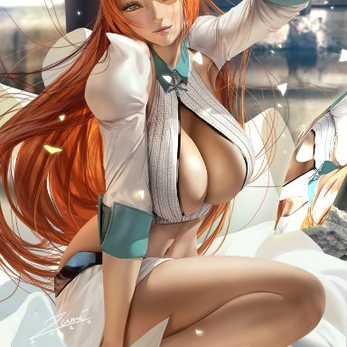 1girls, big breasts, bleach, breasts, cleavage, female, female only, inoue orihime, large breasts, pinup, solo, zumi