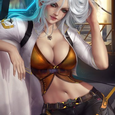 1girls, big breasts, breasts, ciri, cleavage, female, female only, large breasts, looking at viewer, shurakrgt, solo, the witcher