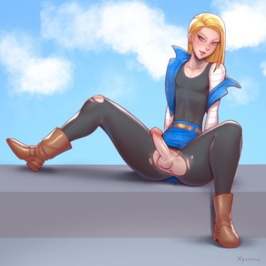 android 18, big penis, dragon ball, dragon ball z, erection, femboy, girly, rule 63, torn legwear, trap, xysamus