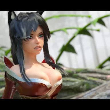 ahri, animated, black hair, bouncing breasts, clothed sex, cowgirl position, kitsune, league of legends, moaning, ocboon, sound, tagme, webm