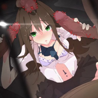 1girls, 3boys, animated, censored, dark-skinned male, double handjob, gangbang, handjob, idolmaster, idolmaster cinderella girls, no sound, shibuya rin, vaginal penetration, wawa, webm