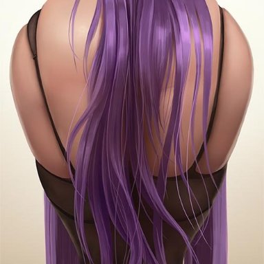 ass, bending over, big ass, limgae, long hair, looking away, purple hair, thick, thick calves, thick thighs, thighhighs, thighs, tight clothing, water mark