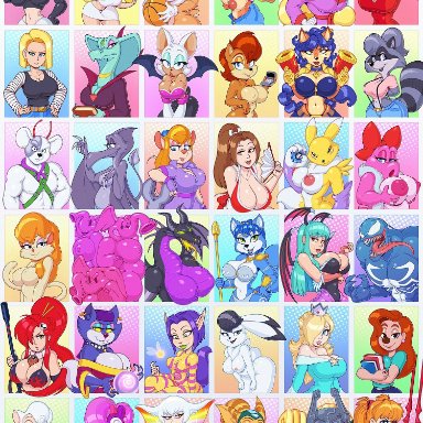 activision, android 18, angela cross, animaniacs, anthro, bathrobe, big breasts, birdo, breasts, capcom, carmelita fox, character request, chipmunk, clothing, clover (totally spies)