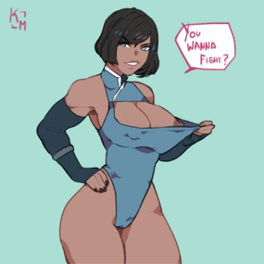 big breasts, blue eyes, brown hair, clothed female, dark-skinned female, female, female only, kamira nai, korra, short hair, solo, solo female, solo focus, the legend of korra