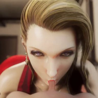 1boy, 1girl, 3d, 3d (artwork), 3d animation, blonde hair, blowjob, earrings, eyelashes, eyeliner, fellatio, final fantasy vii, hetero, looking at viewer, male pov