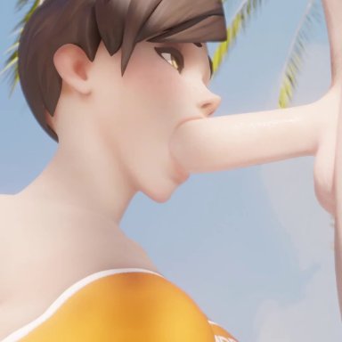 1boy, 1girls, 3d, animated, blender, breasts, Dreamrider, erection, fellatio, female, male, no sound, oral, overwatch, penis