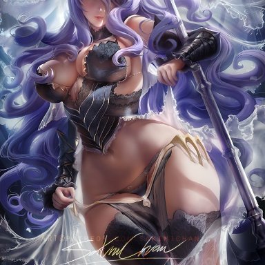 1girl, 1girls, armor, big breasts, camilla (fire emblem), cleavage, detailed background, fire emblem, fire emblem fates, large breasts, lips, long hair, looking at viewer, nintendo, purple hair
