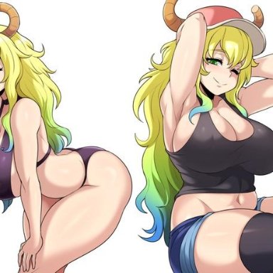 big breasts, clothed female, dragon girl, female, female focus, female only, green eyes, jmg, long hair, mature female, miss kobayashi's dragon maid, nipples, nipples visible through clothing, quetzalcoatl (dragon maid), solo