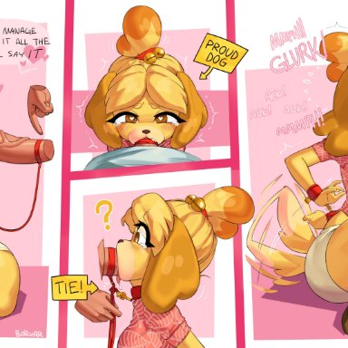 1boy, 1girls, animal crossing, animal ears, anthro, anthrofied, asphyxiation, big penis, blowjob, blush, borvar, breasts, brown eyes, collar, cum