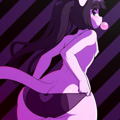 1boy, 2018, 3mangos, androgynous, animal ears, animal tail, anthro, artist name, ass, big ass, big butt, black hair, black panties, black underwear, blue eyes