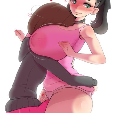 1futa, 1girls, absurdres, ass, bulge, dickgirl, erection under clothes, female, fladdykin, futanari, gloria (pokemon), highres, huge ass, marnie (pokemon), panties