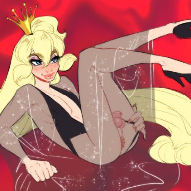 1boy, asshole, big eyebrows, big lips, blonde hair, blue eyes, blush, clothing, crown, dragon's lair, dress, eyeshadow, femboy, girly, high heels