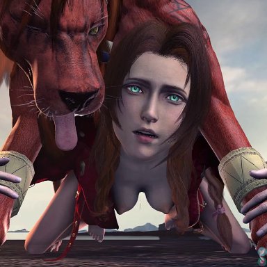 1girls, 3d, aerith gainsborough, animated, bestiality, cum in pussy, cum inside, doggy style, final fantasy, final fantasy vii, final fantasy vii remake, hvlsfm, outside, partially clothed, red xiii