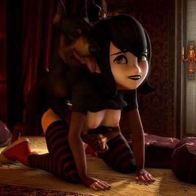 3d, animated, bed, bestiality, black hair, dog, doggy style, mavis dracula, shiftop, zoophilia