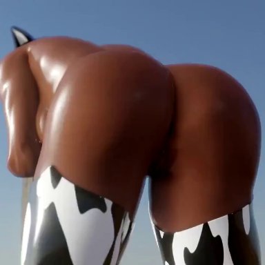 1girl, 1girls, 3d, animated, bouncing ass, covered nipples, cow print, desperate, desperation, female, nude, overwatch, pharah, presenting, presenting hindquarters